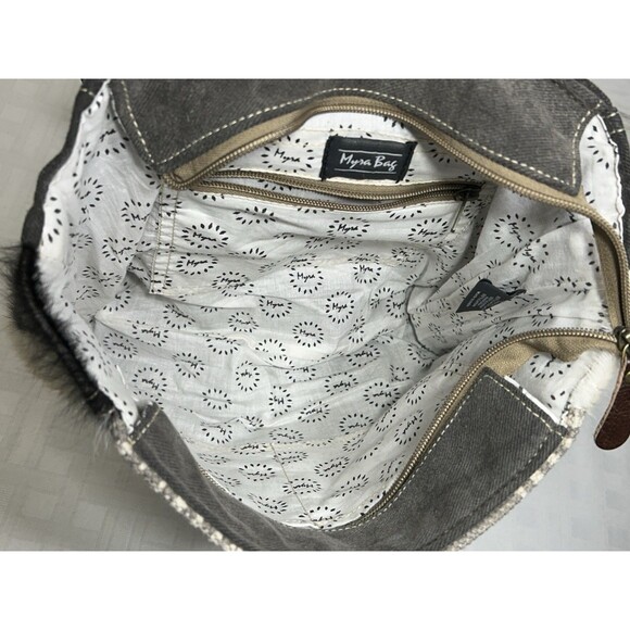 MINTY MYRA BAGS Horse Hair Canvas Leather Backpack Gray Brown Large travel purse - Picture 14 of 16